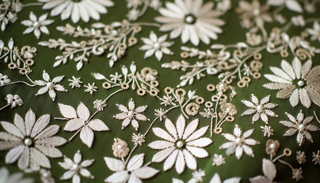 haftowany kwiatowy motyw na tkaninie